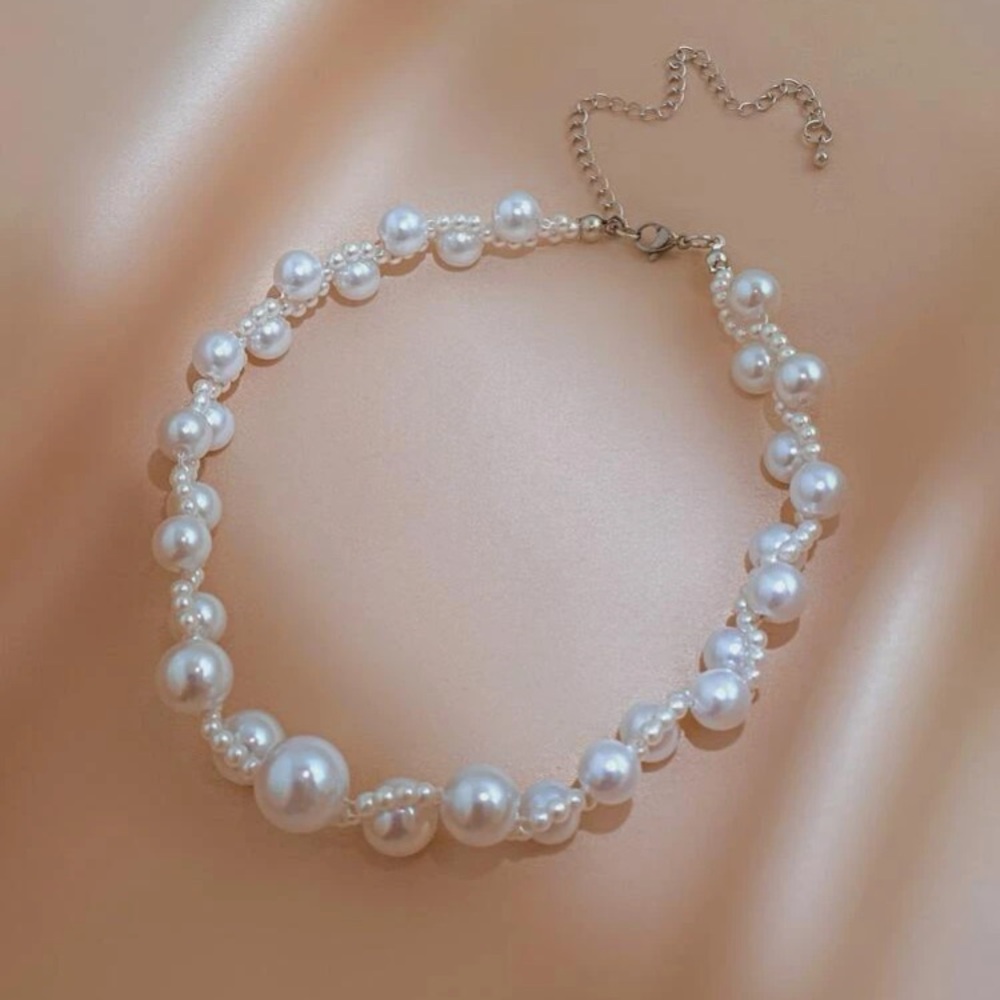 Luxurious Faux Pearl Choker Necklace, Elegant Pearl Choker Necklace Unique